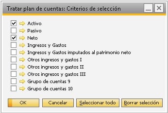 Detalle para seleccionar los grupos de cuentas en SAP Business One