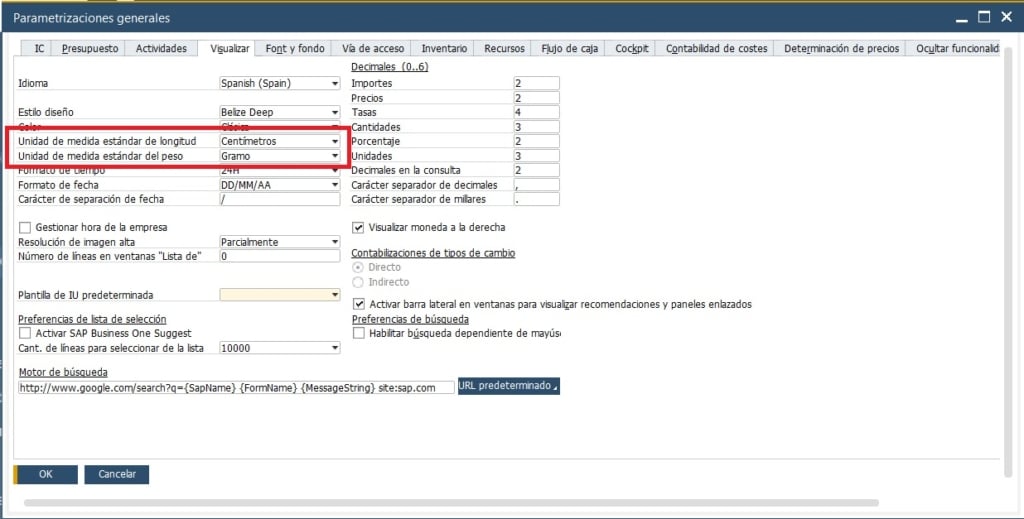 Establece las unidades de medida en las parametrizaciones generales en SAP Business One